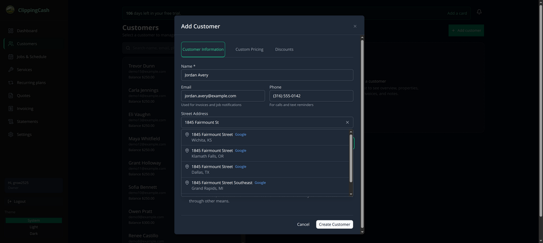A filled-in Add Customer form
