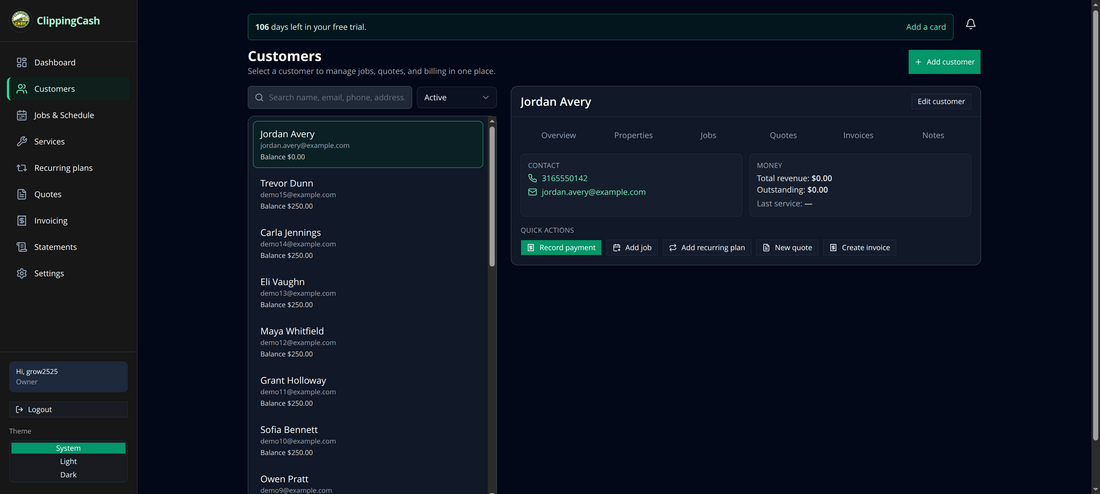 The customer detail page