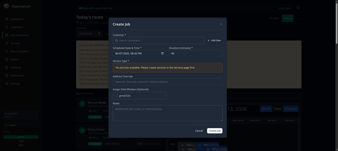 The Create Job form